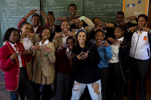 On 23 July 2018 in South Africa, (centre) UNICEF Goodwill Ambassador Lilly Singh meets with learners to discuss violence in and around schools, at the Princess High School in Roodepoort, Johannesburg.