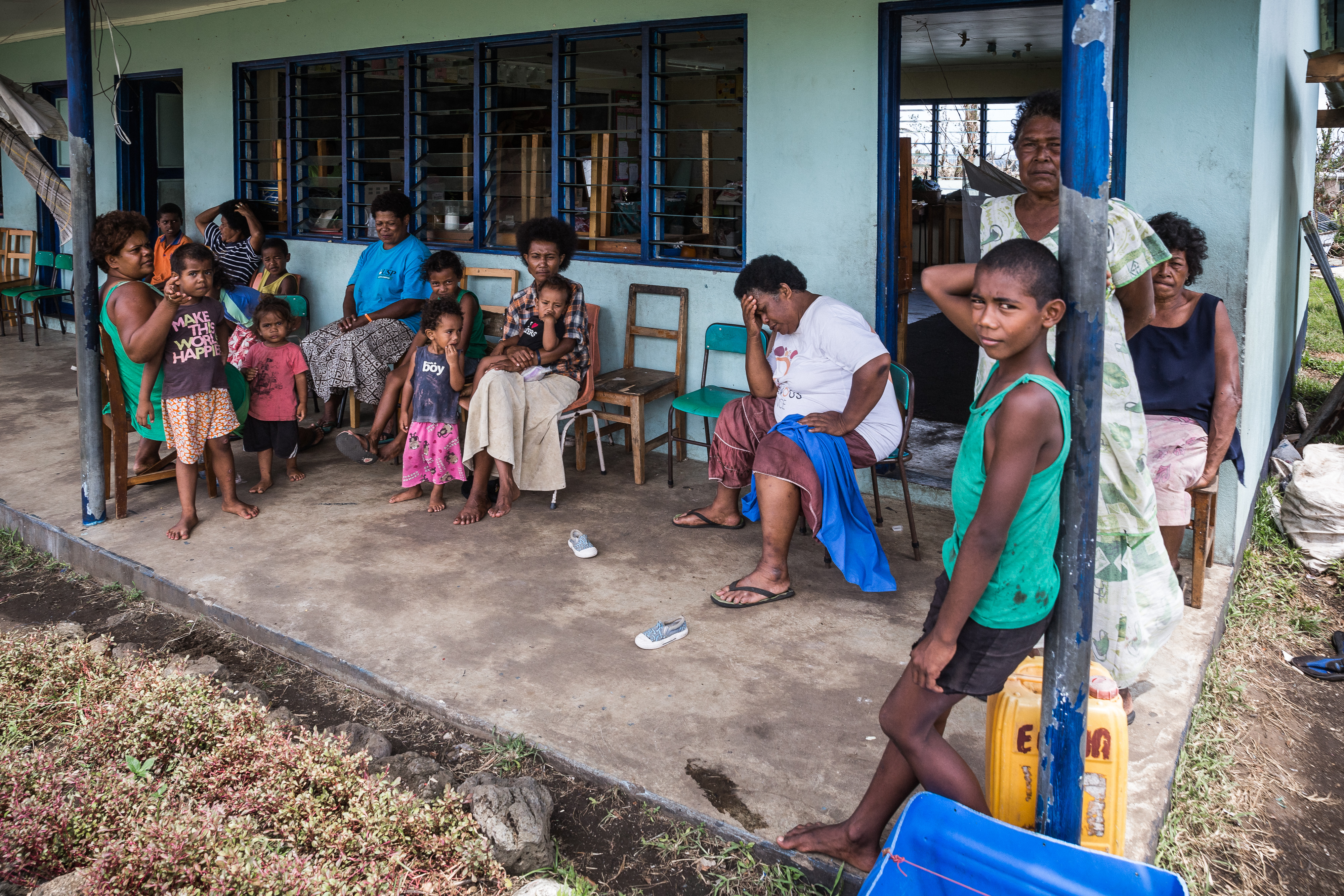 Many families of Vuna village living in a classroom of Vuna District School that serves now as an evacuation centre for survivors of Cyclone Winston. 