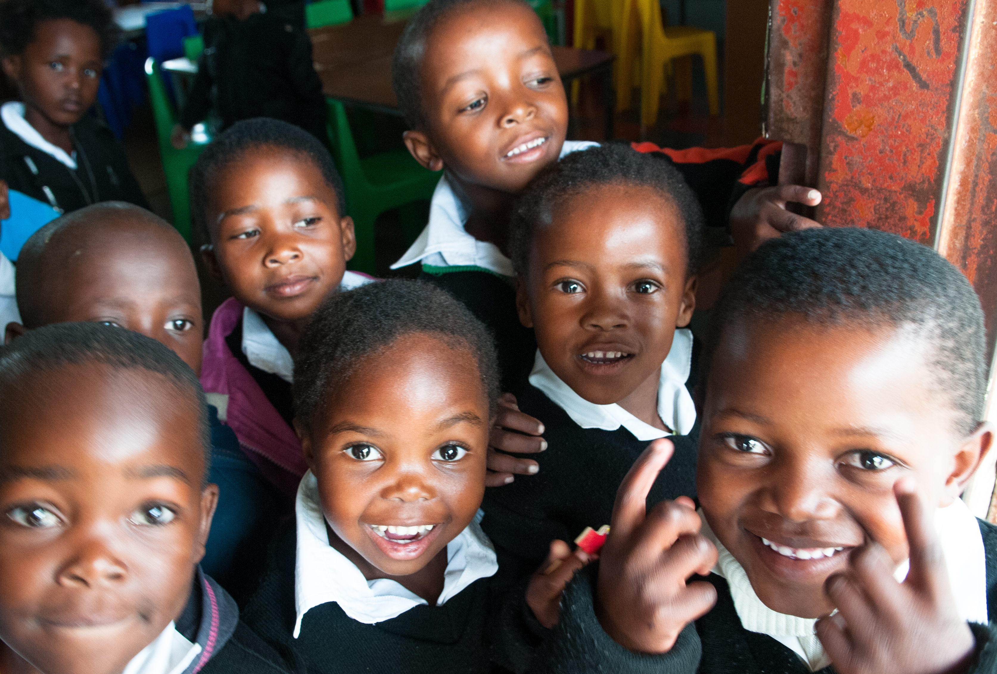 Zenande, 5 years old (in the middle), and her classmates have just finished a grade 0 class in the Gwebinkunda Primary School situated in the rural part of Eastern Cape, South Africa