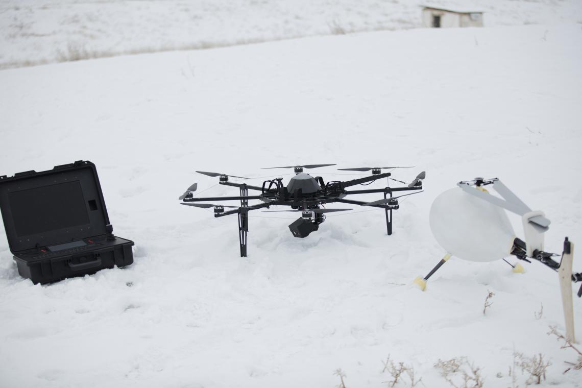 Locally produced drones are waiting to be tested as part of search and rescue training in the mountains of Kazakhstan