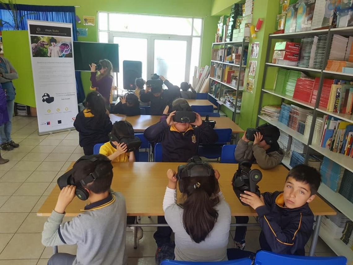 Usability testing, children using the VR headsets in a classroom