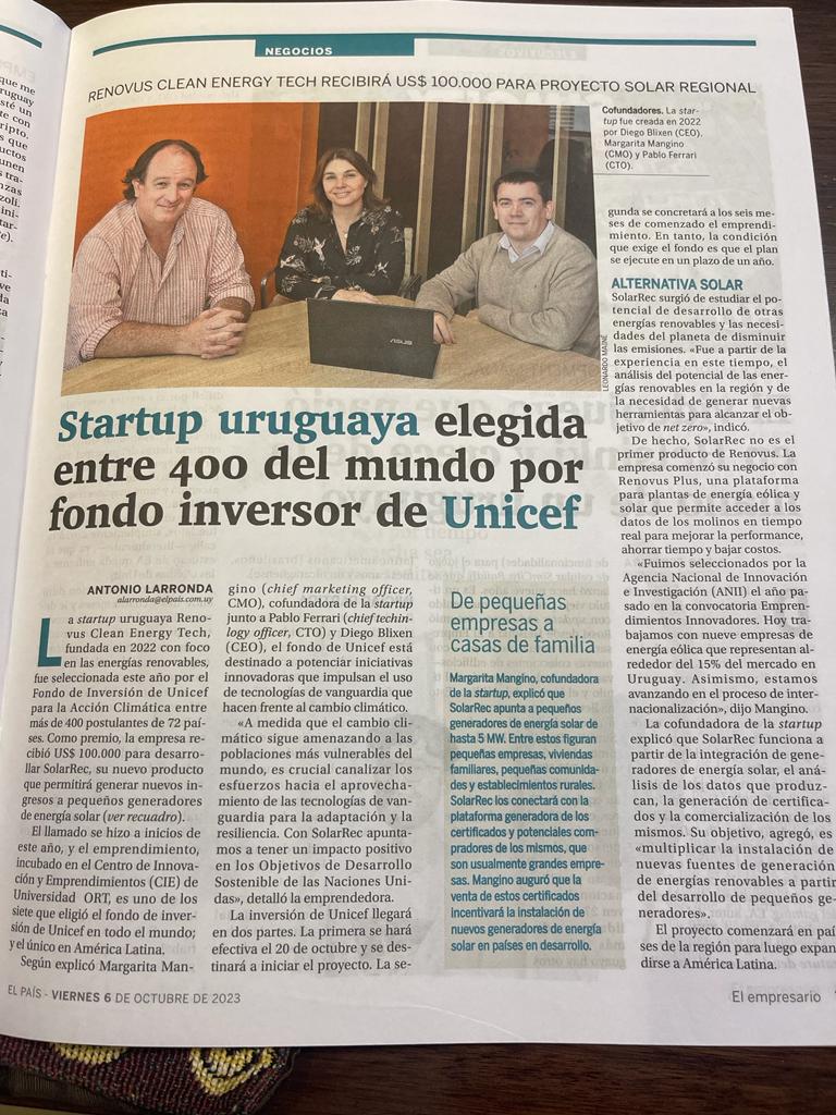 Renovus featured in local press in Uruguay.
