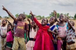 On 28 June 2017, children look on excited at the testing of unmanned aerial vehicle (UAVs) or drones..