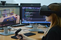 a student using a VR headset 