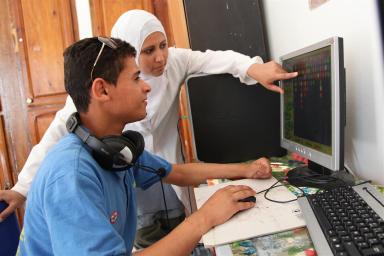 A student using a computer